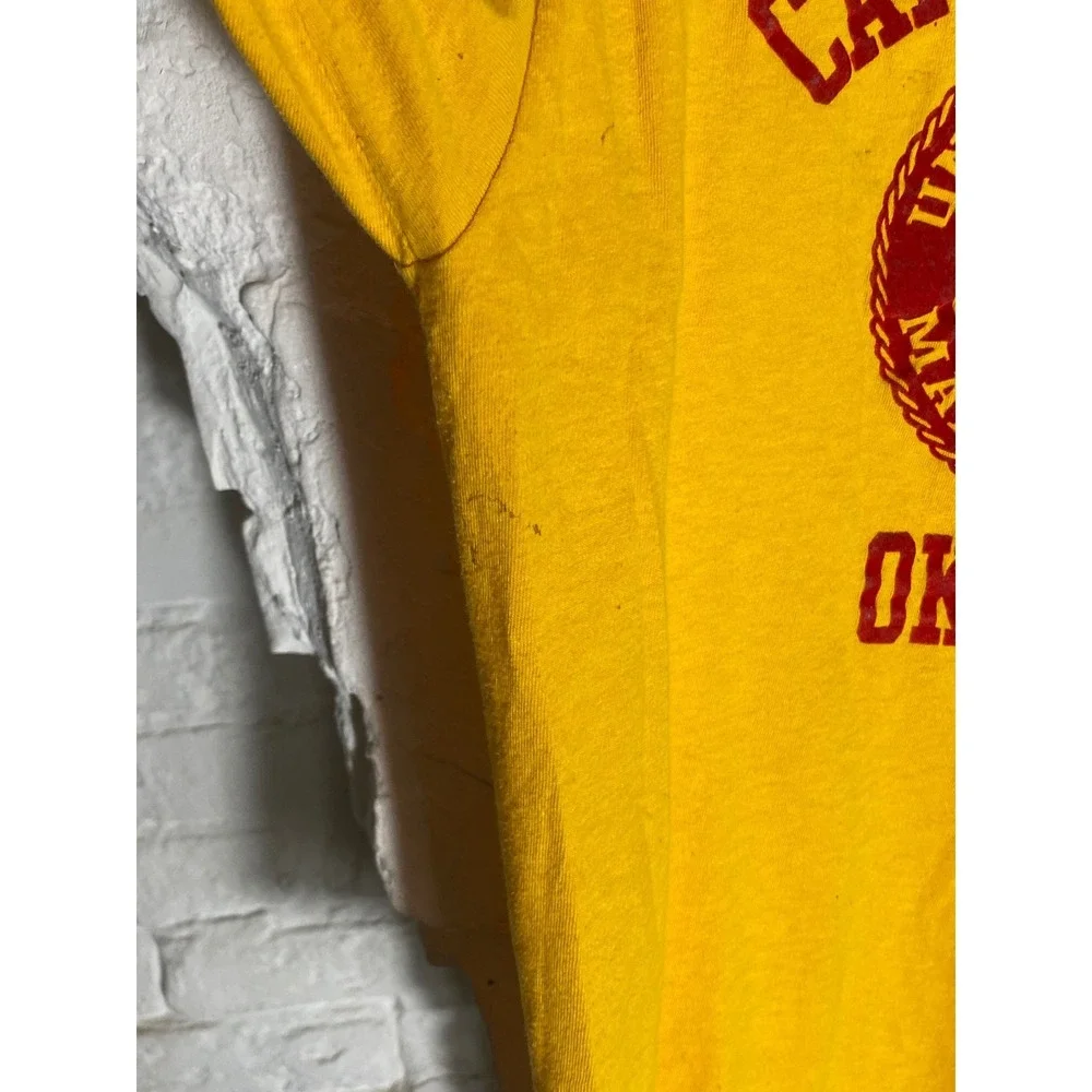 Vintage 1980s Marine Corp Camp Hansen Okinawa Felt Print Tshirt Mens‎ Medium